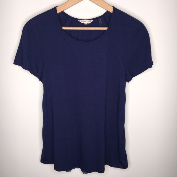 REBECCA TAYLOR SMALL SHORT SLEEVE BLUE TOP WITH SHEER PLEATED BACK - Picture 4 of 8